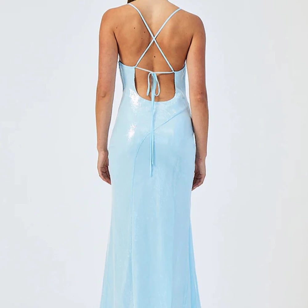 Luca Cowl Neck Maxi - Light Blue