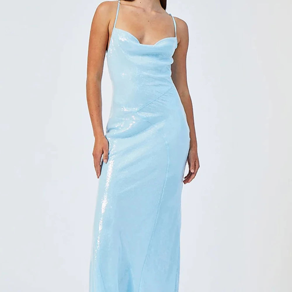 Luca Cowl Neck Maxi - Light Blue