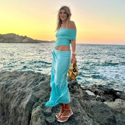 Benni Nico Off Shoulder Maxi Dress Aquamarine